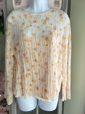 NWT VINCE White & Gold Floral Sheer Blouse Long Sleeve Detachable Cami Size S